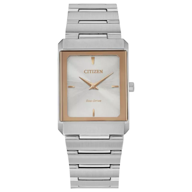 Citizen Eco-Drive Womens Rose Gold Accents Calendar Silver Watch 25MM EG6016-58A