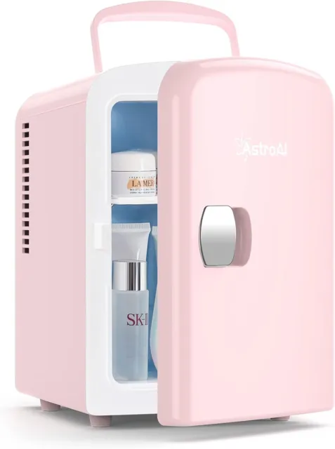 Mini Fridge 4 Litre 6 Can Portable AC DC Power Cooler & Warmer Pink AstroAI