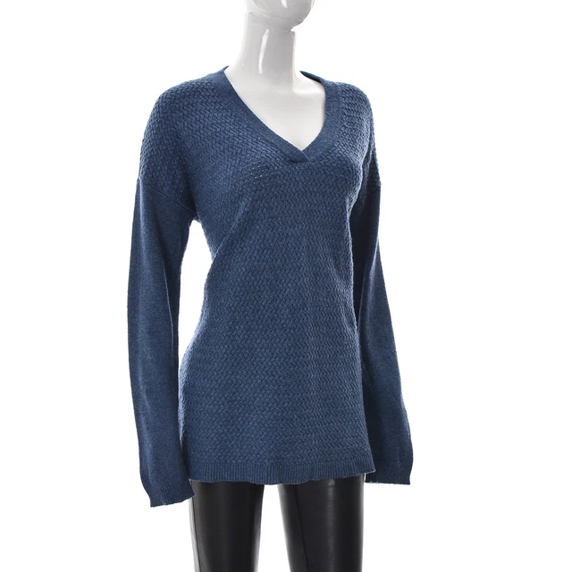 S.Oliver Femme Col V Pull Tricoté Long Tunique Manche Taille 44 Bleu Gris