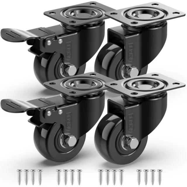 4 X Heavy Duty Swivel Castor Wheels Trolley 50mm Furniture Casters PU 200kg