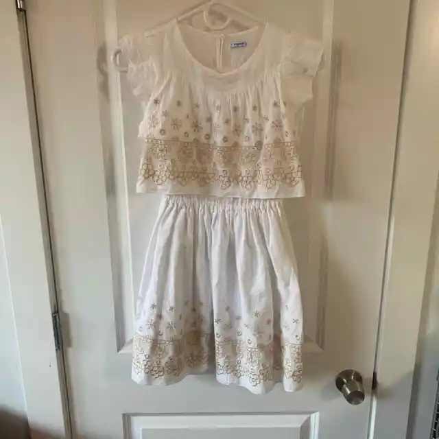 Mayoral Girl's Linen Embroidered Dress White Frills size 12 152CM