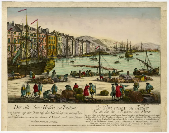 Optical Antique Print-SEA-PORT-TOULON SUR MER-FRANCE-Leizelt-1770