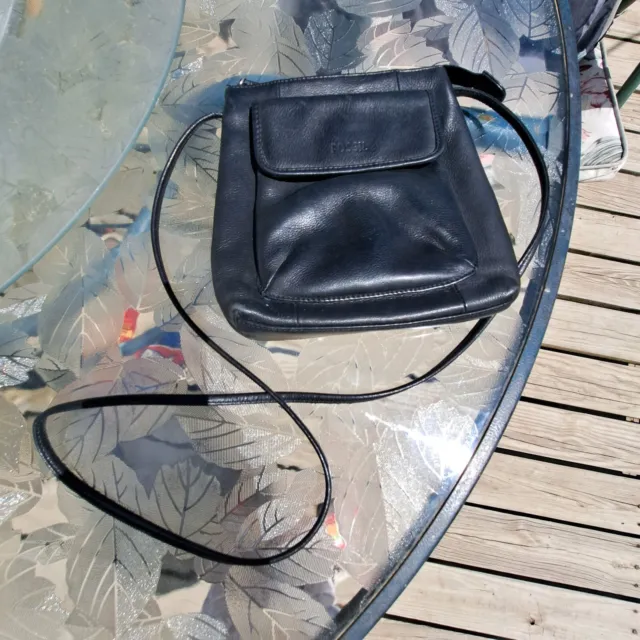 Fossil Black Leather Small Crossbody Bag Purse Front Organizer Handbag Career