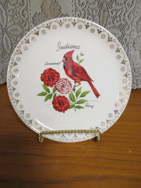 Indiana State 7 1/4" Collector's Plate - Cardinal - Peony - Vintage
