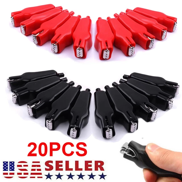 20 Pack Alligator Clips - Black/Red Insulated Test Lead Clamps Large Size 56mm