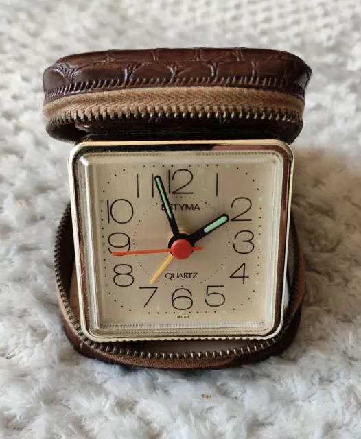 Vintage German Estyma Travel Alarm Clock With Soft Zipped Pvc Case