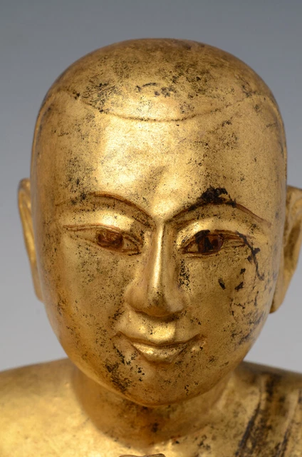 19th Century, Mandalay, A Pair of Antique Burmese Wooden Seated Disciples 5