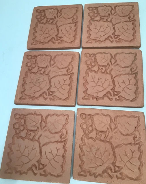 Set of 6 Vintage Square Terra Cotta Unglazed Border Tiles 3 7/16” X 3 7/16”
