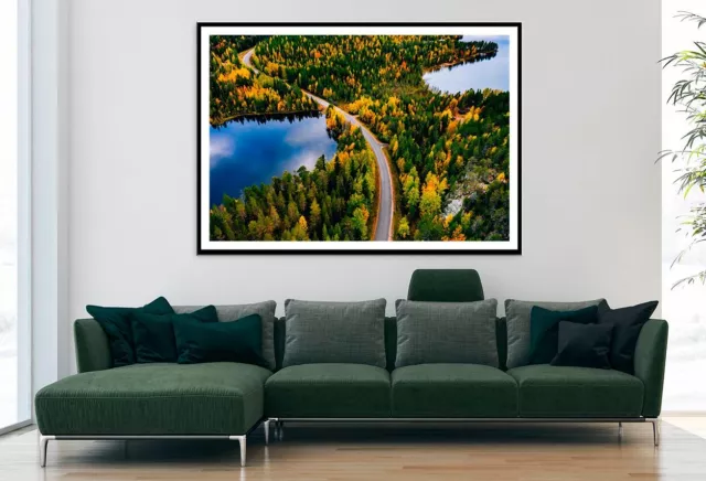 Road & Autumn Forest In Finland Print Premium Poster High Quality choose sizes