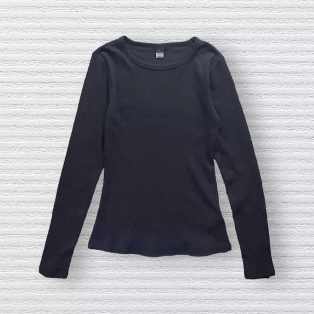 New Old Navy Woman's Plush Crew Neck Tee Shirt Navy Blue Ribbed Long Sleeve Sz S