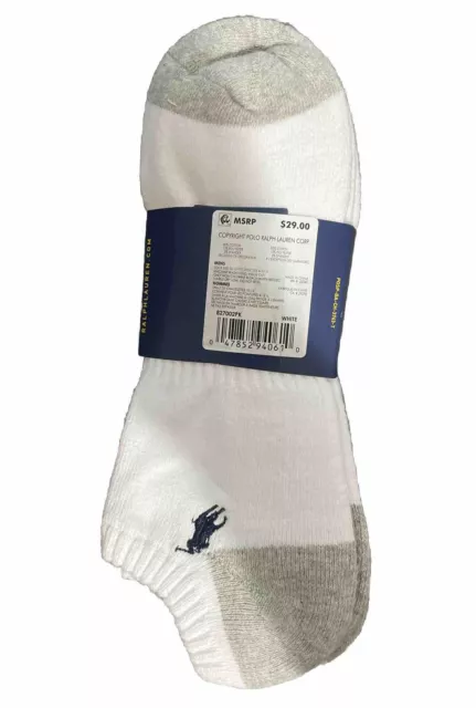 Polo Ralph Lauren Men's  Athletic 6-Pair Classic Cotton Low Cut Socks  White 3