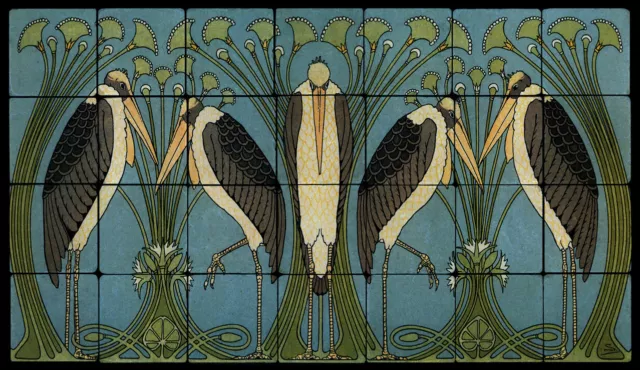 Art Nouveau Marabou Stone Marble Tile Mural Backsplash 28x16 William Morris