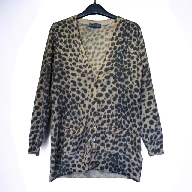 M&S Collection 100% Pure Cashmere Animal Print Long Cardigan UK Size 12 Leopard