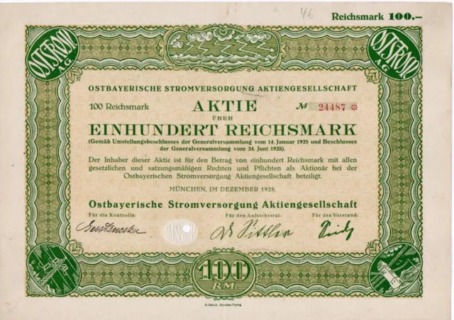 46x Ostbayerische Stromversorgung AG 100 RM 1925