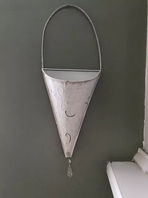 Cone Shaped Rustic Pressed Tin Scroll Pattern Door Bucket or Wall Pocket