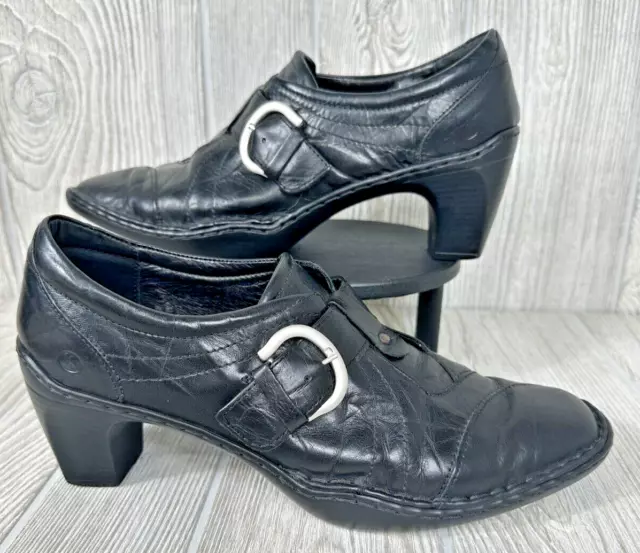 JOSEF SEIBEL Women's Black Leather Slip On Buckle Pumps Shoes Sz 39 Vtg Comfort