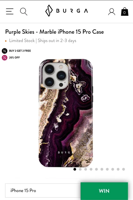 Burga iPhone 15 Pro Case Purple Skies Marble Tough MagSafe RRP £43.95 New