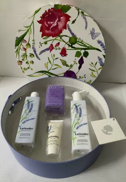 RARE NIB Crabtree & Evelyn HAT BOX LAVENDER Bath & Shower Gel, Lotion Gloves NR!