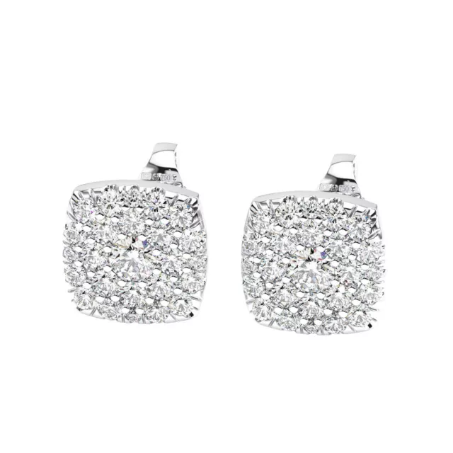 1 Ct 100% Natural Round Brilliant Cut Diamonds Stud Earrings in 18K White Gold