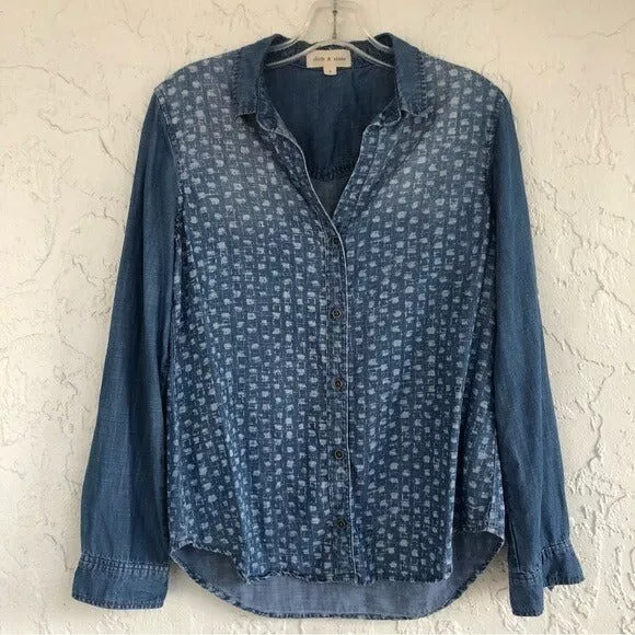 ANTHROPOLOGIE CLOTH & STONE Chambray Button Down Shirt Tencel Lyocell Size Small