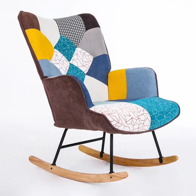 Upholstered Nursery Rocking Chair  w Thick Padded Wood Rocker Free shipping