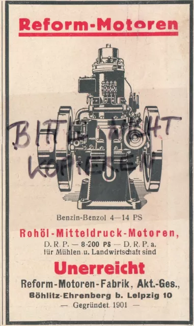 BÖHLITZ-EHRENBERG, Werbung 1927, Reform-Motoren-Fabrik AG Rohöl-Mitteldruck-Moto