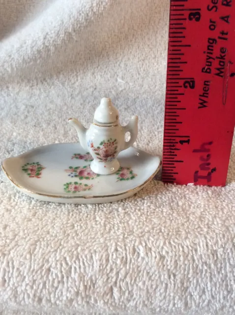 VTG Dollhouse Miniature Rose Teapot & Serving Tray Porcelain Occupied Japan