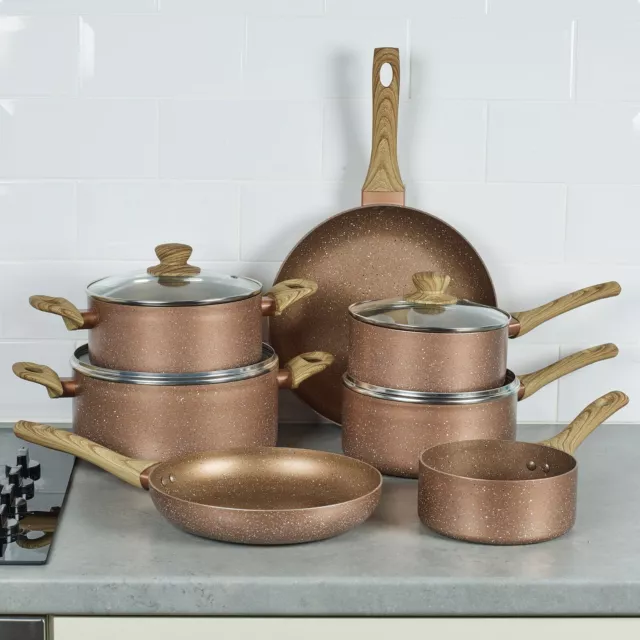 7 PCS URBN-CHEF Ceramic Rose Gold Induction Cooking Pots Frying Pan Cookware Set