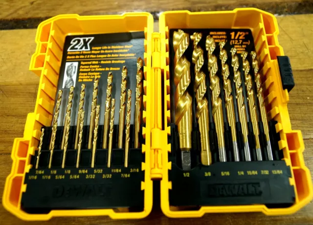 DeWALT 21 Piece Titanium Pilot Point Drill Bit Set AF In Case Metal Wood Plastic