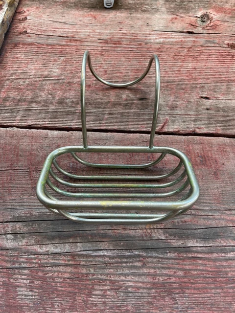 Antique c1910-20’s Over-The-Rim Clawfoot Tub Soap Holder Nickel Plate Brass