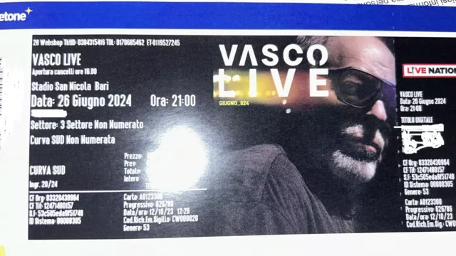 Biglietto Concerto Vasco Rossi Tour 2024 Bari