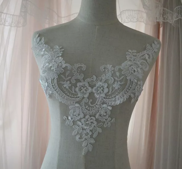 Bridal Evening Dress Neckline Lace Applique Floral Embroidery Costume Motif 1 PC