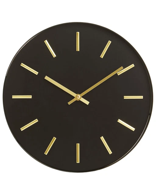 Horloge Murale Moderne Aurora 30cm Or Et Noir - Pendule Silencieuse Verre Pour Salon, Cuisine Et Salle De Bain