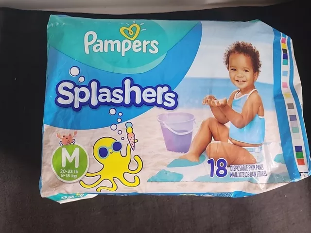 Pampers Splashers Swim Diapers Disposable Pants M 20-33 lb 9-15kg 18Ct  (T79DG)