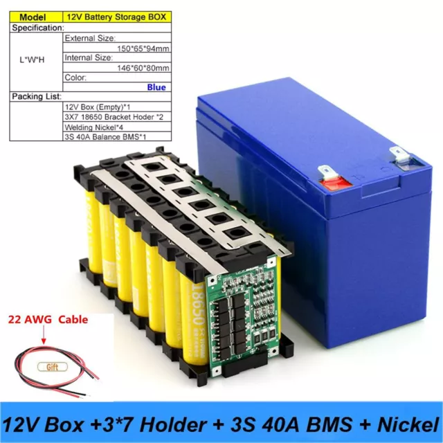 12V 3S 7P 40A BMS Li-ion Battery Pack DIY Kits Case Holder for 18650 Power Wall