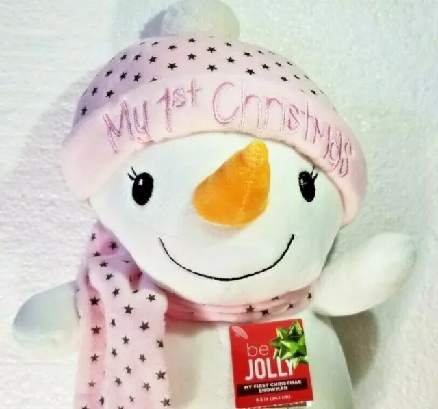 My First Christmas Snowman Plush Pink & White Soft Cuddly TOY Be Jolly