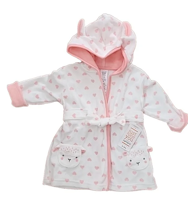 Carter's Just One You ~ Infant Size 0-9 Months ~ Pink & White Cotton Hooded Robe