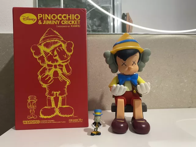 Pinocchio & Jiminy Cricket Disney By Kaws Medicom Toy 2010 OriginalFake Seduto