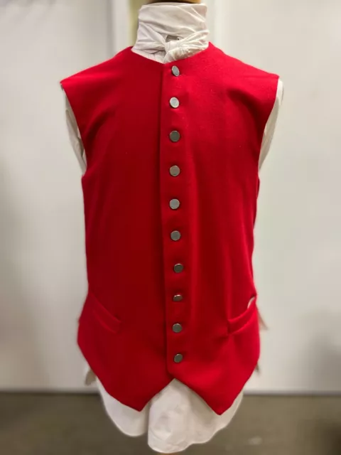 18th Century Waistcoat - 42" chest RED Wool, Revolutionary War Colonial, NEW