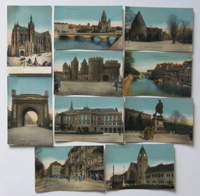 METZ France Lot 10 Postcards Post WWI Cathedral Serpenoise Moyen Pont Le Poilu