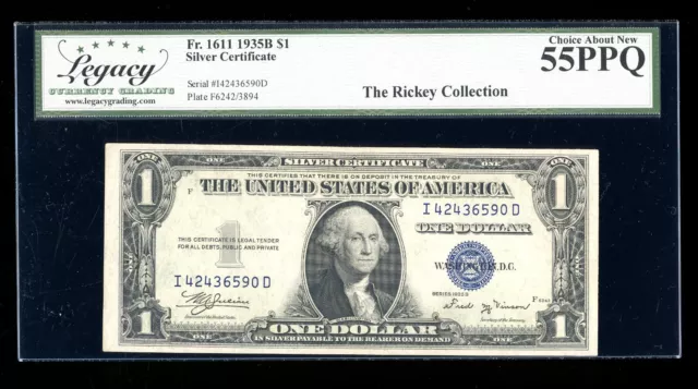 DBR $1 1935-B Silver Vinson ID Block Fr. 1611 Legacy 55 PPQ Serial I42436590D