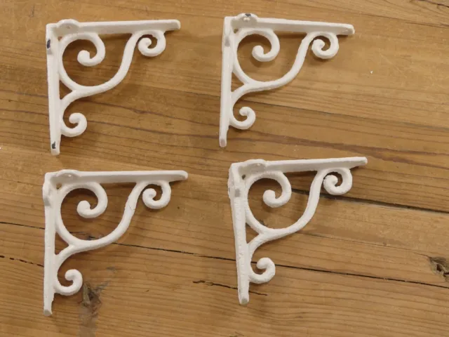 4 Cast Iron Brackets White Shelf Wall Braces Corbels 4"x4" **PAINT CHIPPED**