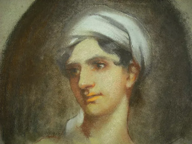 Interesante Retrato Orientalista De Joven Mujer Aux Pasteles c1900 Orientalismo