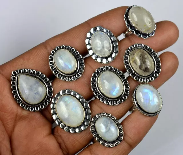 Rainbow Moonstone Gemstone Wholesale Bulk Lot 925 Sterling Silver Plated Rings