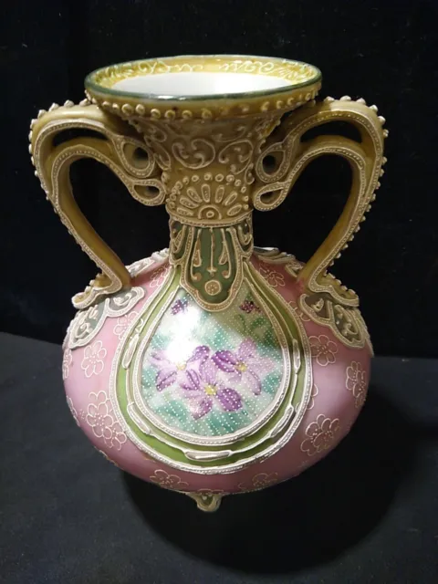 Gorgeous Antique Asian 2 Handled Porcelain Vase 7"