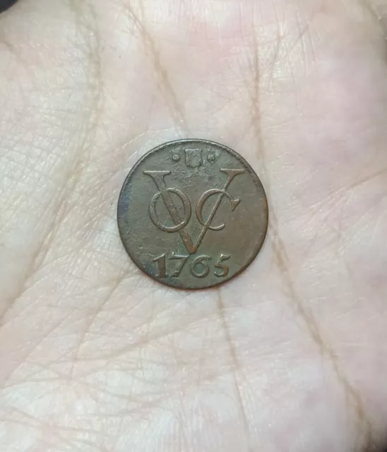 Dutch Netherlands Colonial VOC Duit  1765 Utrecht New York Penny  e221