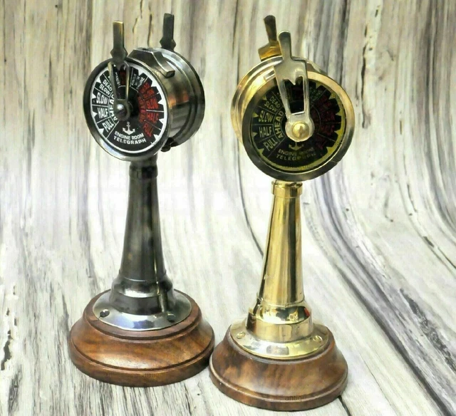 Ensemble décoratif antique nautique de 2 pièces Telegraph Engine Room Brass...
