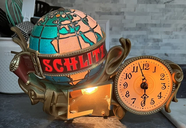 Schlitz Glass Globe And Clock Lighted Sign