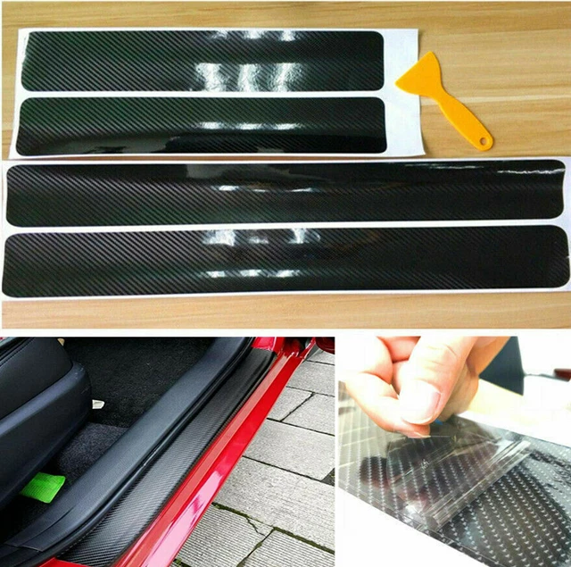 4Pcs 5D Carbon Fiber Black Car Door Sill Scuff Plate Cover Anti Scratch Sticker