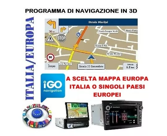 Navigatore Gps Igo8 Per Autoradio Cinesi Win Ce Europa/Italia 2023 Memory Card